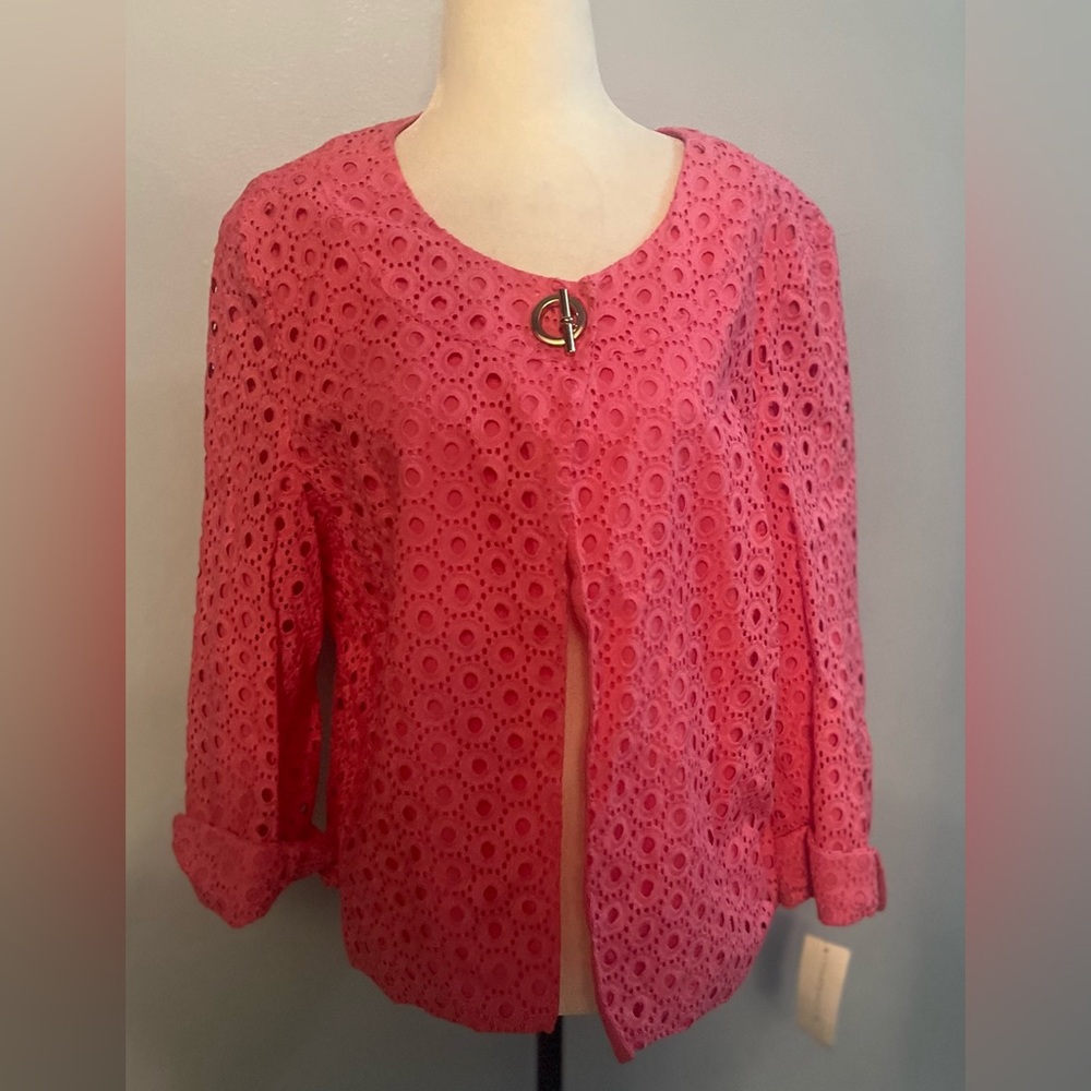 Charter Club Woman’s Coral Colored Eyelet Jacket w/ Super Cool Closure!!